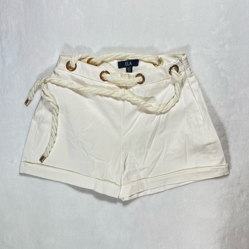 Ela High Waist Cream Shorts with Rope Detail: French, flirty, romantic, summer